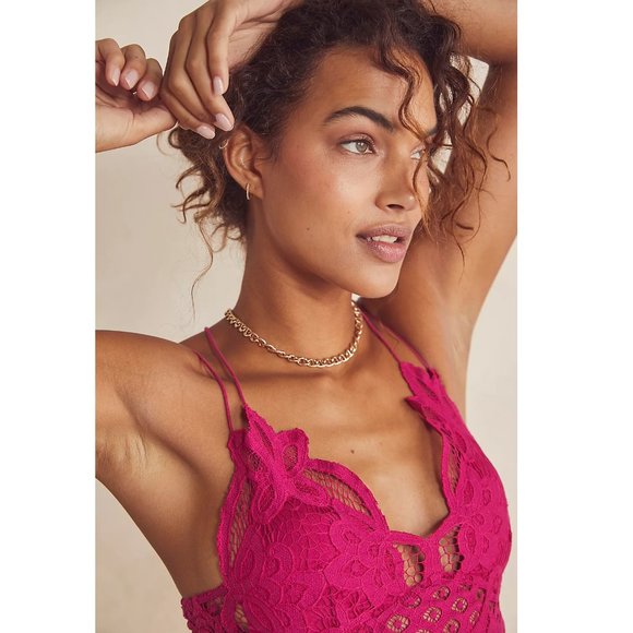 NEW Free People FP One Adella Bralette Rose Hypnotic Pink Lace Strappy - Picture 2 of 2